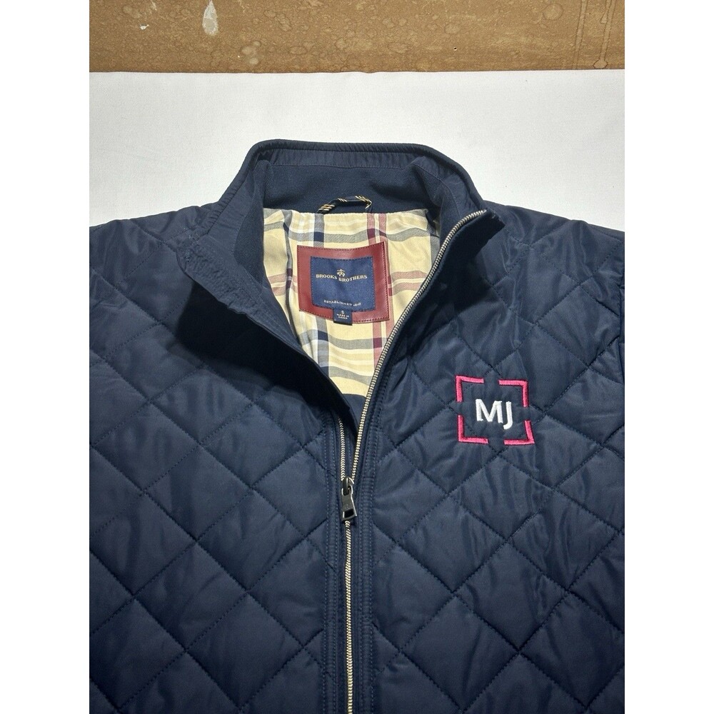 Brooks Brothers Navy Blue Diamond Quilted Jacket Mens Size Small **MJ LOGO** - Picture 2 of 11